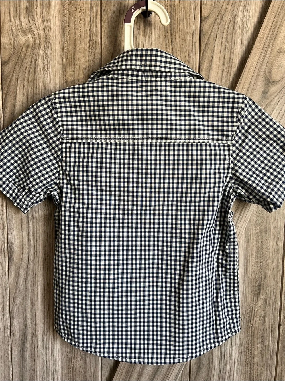 OshKosh B'gosh Navy and White Gingham Short Sleeve Button-Down Shirt